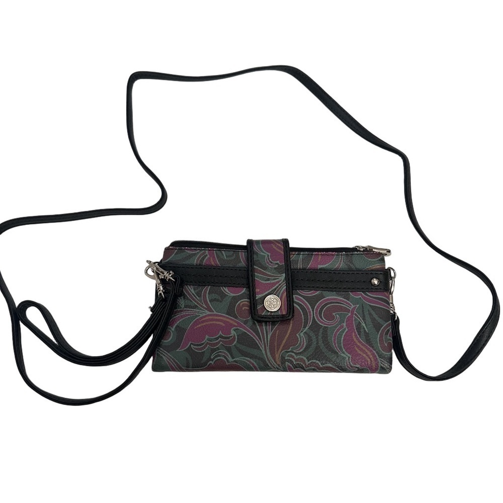 Relic Vegan Leather Black Purple Teal Paisley Women's Crossbody Wallet Bag Snap